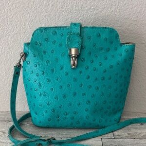Italian Leather Turquoise Ostrich Embossed Crossbody